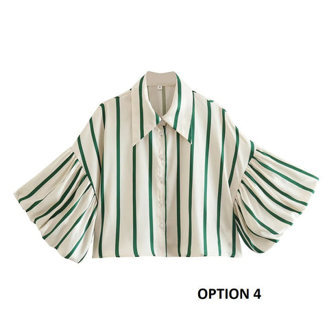 New Fashion Loose Bubble Sleeve Printed Striped Shirt CODE: KAR2268