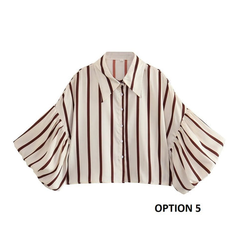 New Fashion Loose Bubble Sleeve Printed Striped Shirt CODE: KAR2268