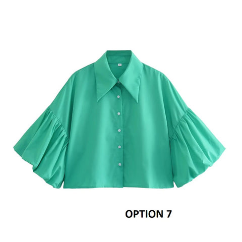New Fashion Loose Bubble Sleeve Printed Striped Shirt CODE: KAR2268