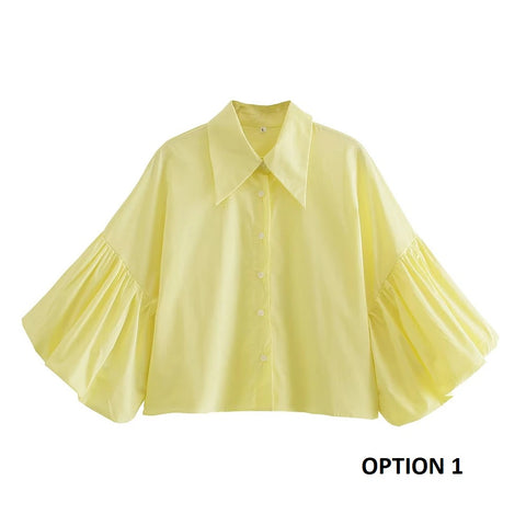 New Fashion Loose Bubble Sleeve Printed Striped Shirt CODE: KAR2268