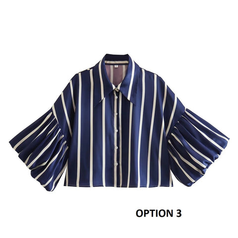 New Fashion Loose Bubble Sleeve Printed Striped Shirt CODE: KAR2268