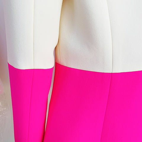 New Fashion Single Button Color Block Blazer Flare Pant Set CODE: KAR2269