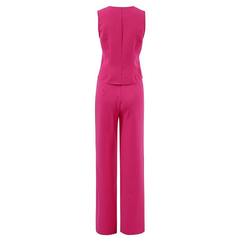 Summer Elegant Button Vest Blazer High Waist Wide Leg Pant 2 Piece Set CODE: KAR2271