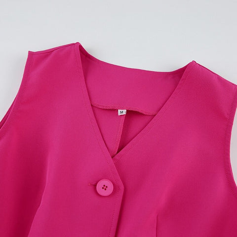 Summer Elegant Button Vest Blazer High Waist Wide Leg Pant 2 Piece Set CODE: KAR2271