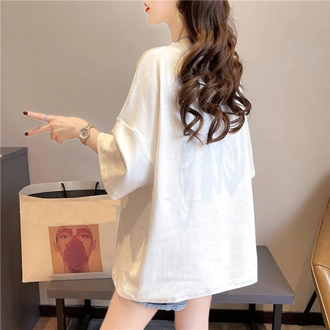 Summer Beaded Fashion Mesh Rose Flowers Bear Tees Loose Short Sleeve T Shirt CODE: KAR2272