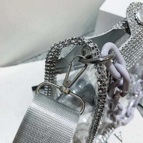New Fashion Rhinestone Transparent Glitter Jelly Thick Chain Shoulder Bag CODE: KAR2275