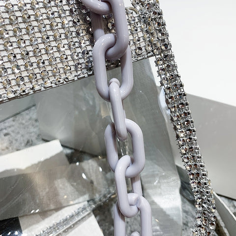 New Fashion Rhinestone Transparent Glitter Jelly Thick Chain Shoulder Bag CODE: KAR2275