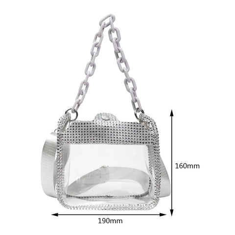 New Fashion Rhinestone Transparent Glitter Jelly Thick Chain Shoulder Bag CODE: KAR2275