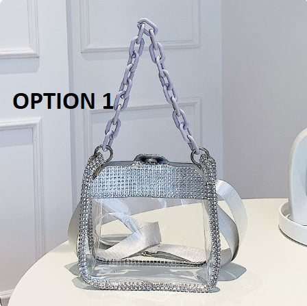 New Fashion Rhinestone Transparent Glitter Jelly Thick Chain Shoulder Bag CODE: KAR2275