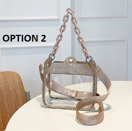 New Fashion Rhinestone Transparent Glitter Jelly Thick Chain Shoulder Bag CODE: KAR2275