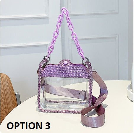 New Fashion Rhinestone Transparent Glitter Jelly Thick Chain Shoulder Bag CODE: KAR2275