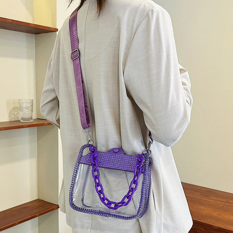 New Fashion Rhinestone Transparent Glitter Jelly Thick Chain Shoulder Bag CODE: KAR2275