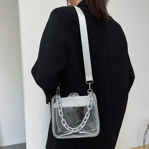 New Fashion Rhinestone Transparent Glitter Jelly Thick Chain Shoulder Bag CODE: KAR2275