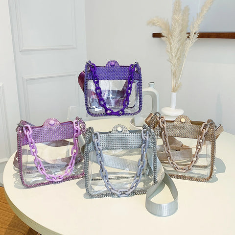 New Fashion Rhinestone Transparent Glitter Jelly Thick Chain Shoulder Bag CODE: KAR2275
