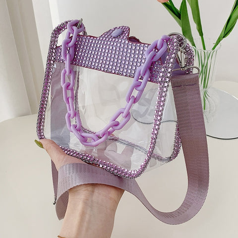 New Fashion Rhinestone Transparent Glitter Jelly Thick Chain Shoulder Bag CODE: KAR2275