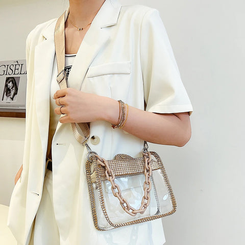 New Fashion Rhinestone Transparent Glitter Jelly Thick Chain Shoulder Bag CODE: KAR2275