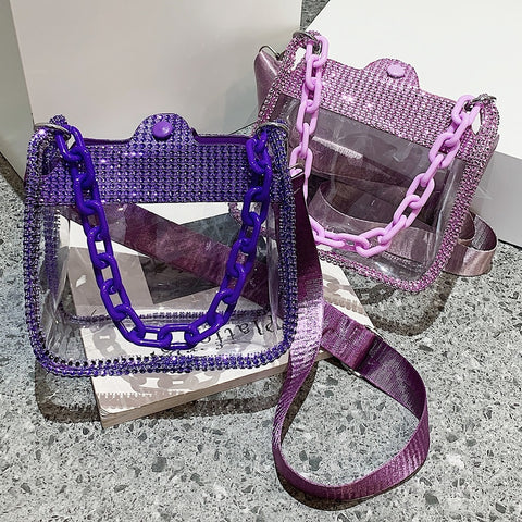 New Fashion Rhinestone Transparent Glitter Jelly Thick Chain Shoulder Bag CODE: KAR2275