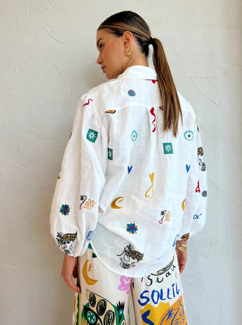 Summer Single Breasted Lapel Long Lantern Sleeve Printed Top CODE: KAR2277
