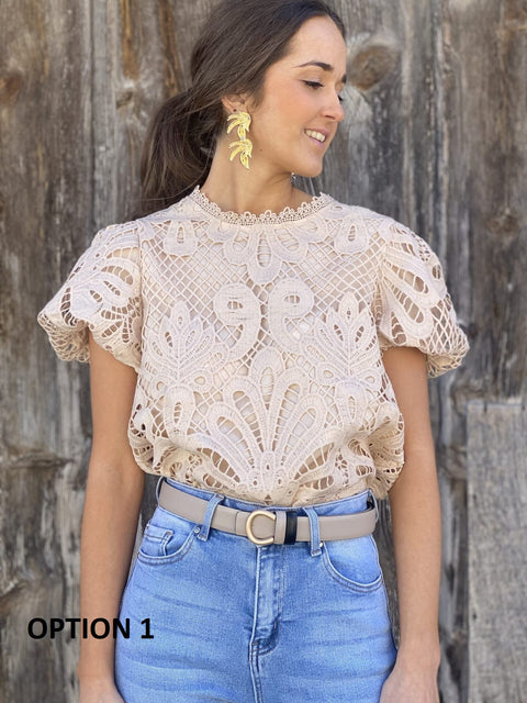 New Hollow Out Loose Lace Short Sleeve Casual Top CODE: KAR2280