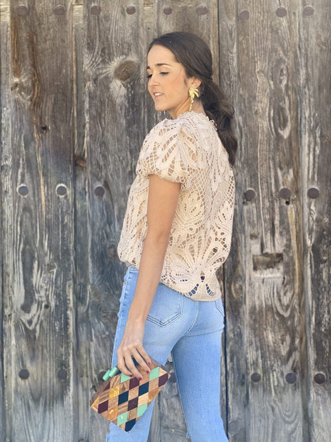 New Hollow Out Loose Lace Short Sleeve Casual Top CODE: KAR2280