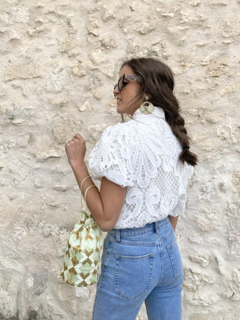 New Hollow Out Loose Lace Short Sleeve Casual Top CODE: KAR2280