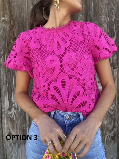 New Hollow Out Loose Lace Short Sleeve Casual Top CODE: KAR2280