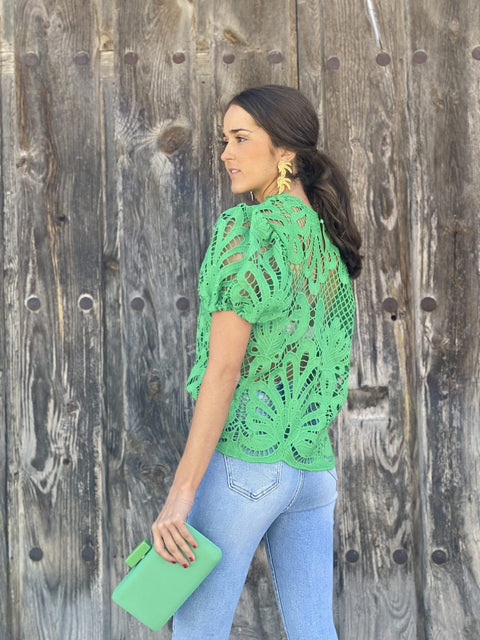 New Hollow Out Loose Lace Short Sleeve Casual Top CODE: KAR2280