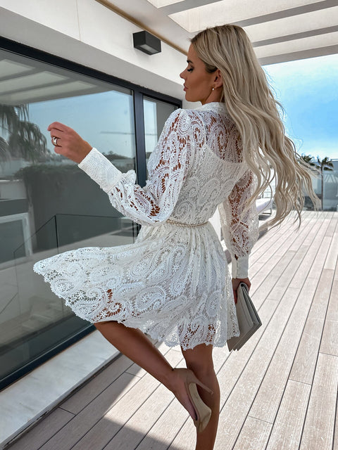 New Hollow Out Loose Lace White Shirt Dress CODE: KAR2281