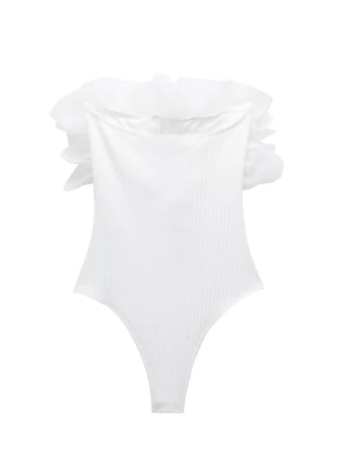 Summer Sexy Strapless Organza Patchwork Sleeveless Backless Bodysuit CODE: KAR2283