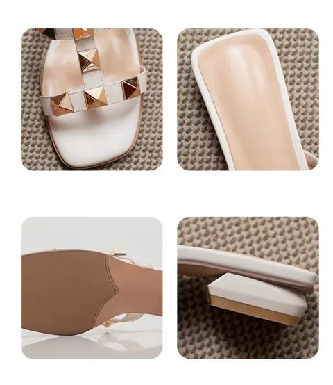 New Fashion Studded Decorative Ankle Buckle Strap Low Square Heel Open Toe Sandal CODE: KAR2284