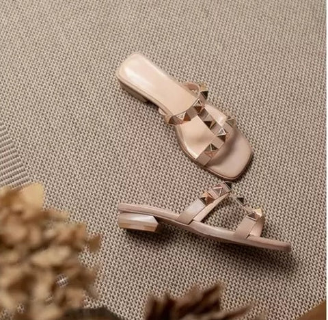 New Fashion Studded Decorative Ankle Buckle Strap Low Square Heel Open Toe Sandal CODE: KAR2284