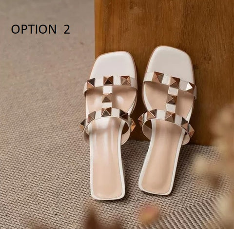 New Fashion Studded Decorative Ankle Buckle Strap Low Square Heel Open Toe Sandal CODE: KAR2284