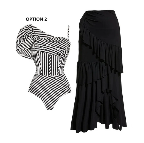 Summer Cover-up Crop Tank Top And Skirt Two Piece Set Swimsuit CODE: KAR2285