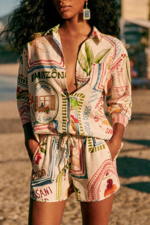 New Fashion Embroidery Shirt And Short 2 Piece Set CODE: KAR2286