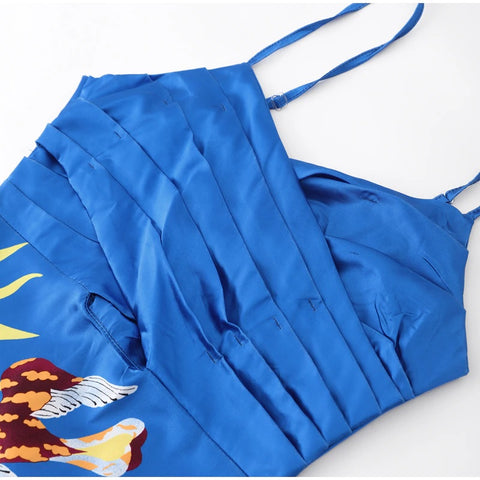 Summer Sexy Painted Sleeveless High Waist Strap Slip Robe Dress CODE: KAR2295