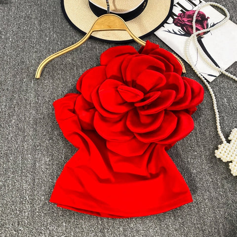 New Sweet Sleeveless Designer Flower Patchwork Off-shoulder Backless Top CODE: KAR2298