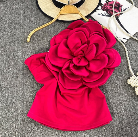 New Sweet Sleeveless Designer Flower Patchwork Off-shoulder Backless Top CODE: KAR2298