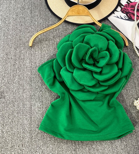 New Sweet Sleeveless Designer Flower Patchwork Off-shoulder Backless Top CODE: KAR2298