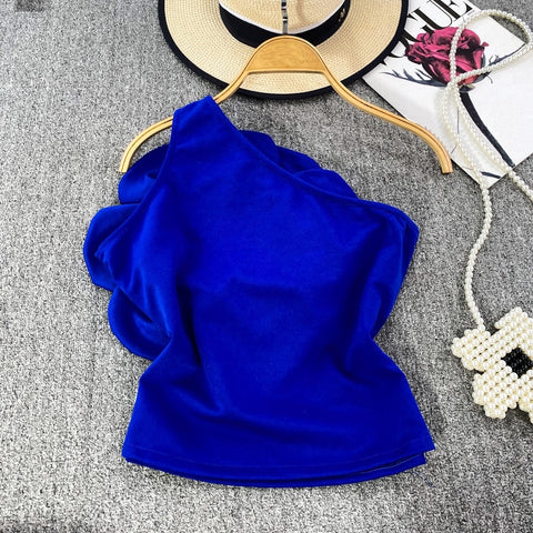 New Sweet Sleeveless Designer Flower Patchwork Off-shoulder Backless Top CODE: KAR2298