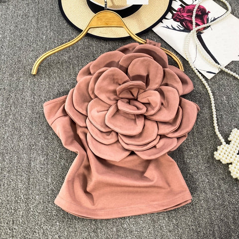 New Sweet Sleeveless Designer Flower Patchwork Off-shoulder Backless Top CODE: KAR2298