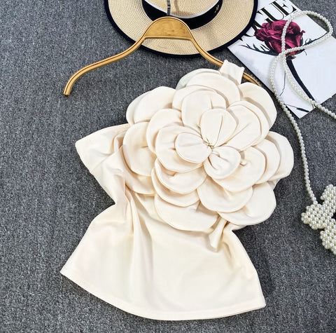 New Sweet Sleeveless Designer Flower Patchwork Off-shoulder Backless Top CODE: KAR2298