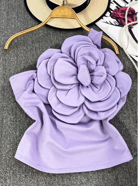 New Sweet Sleeveless Designer Flower Patchwork Off-shoulder Backless Top CODE: KAR2298