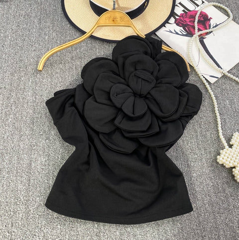 New Sweet Sleeveless Designer Flower Patchwork Off-shoulder Backless Top CODE: KAR2298
