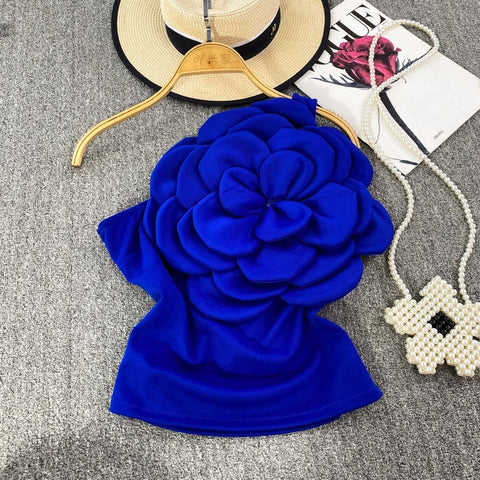 New Sweet Sleeveless Designer Flower Patchwork Off-shoulder Backless Top CODE: KAR2298