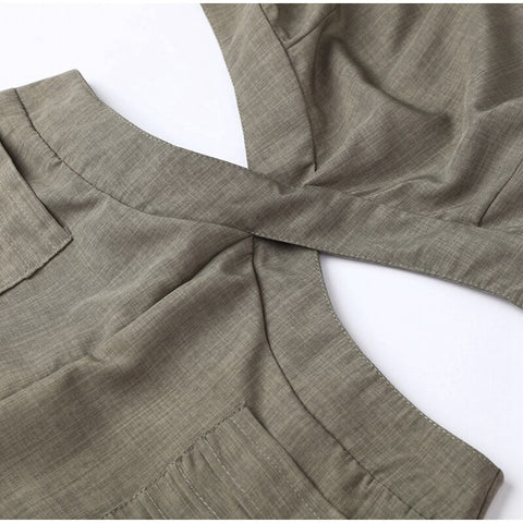 New Fashion Round Neck Short Sleeve Open Waist Wide Leg Jumpsuit CODE: KAR2306
