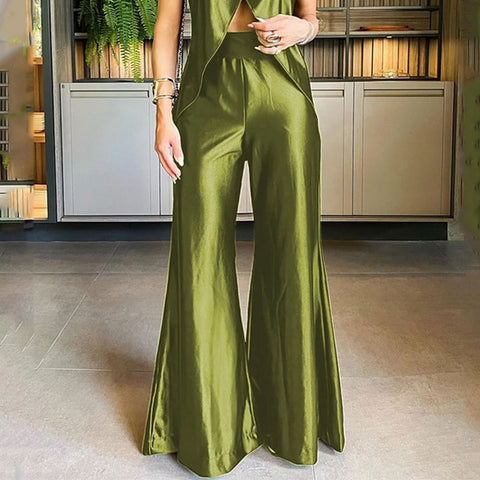 New Sleeveless Tank Split Hem Top And Wide Leg Loose Pant 2 Piece Set CODE: KAR2307