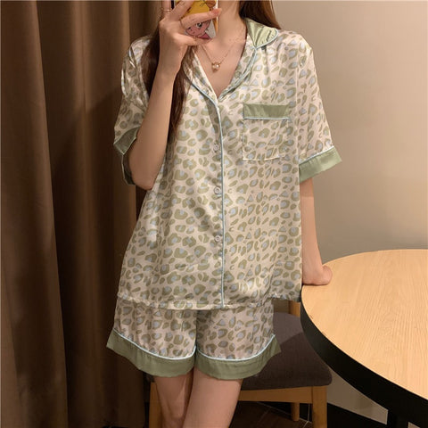 Summer Autumn Leopard Print Short Sleeve Sexy Two Piece Set CODE: KAR2309