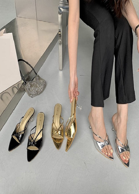 Summer Pointed Open Toe Low Heel Gold Cross Strap Sexy Sandle CODE: KAR2315