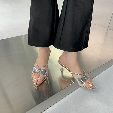 Summer Pointed Open Toe Low Heel Gold Cross Strap Sexy Sandle CODE: KAR2315