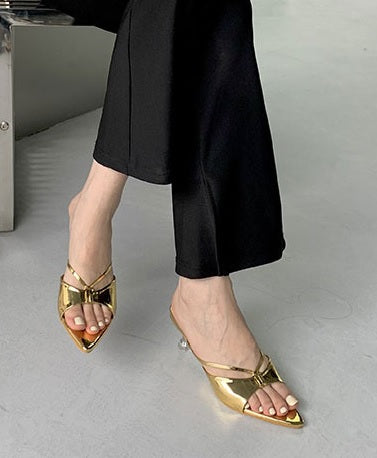 Summer Pointed Open Toe Low Heel Gold Cross Strap Sexy Sandle CODE: KAR2315
